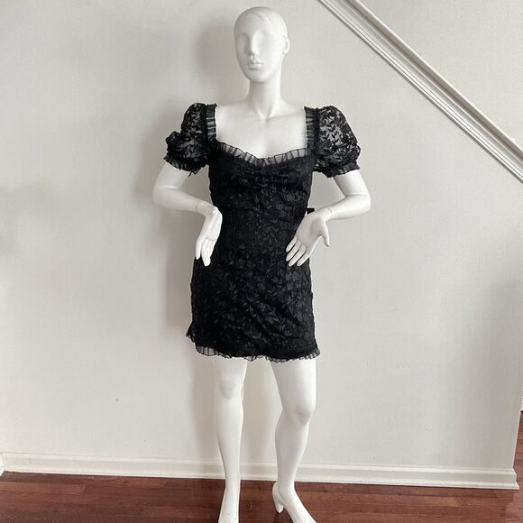 Lulus Dress Women XL Black Delightful Date Embroidered Ruffle Mini - Picture 10 of 13